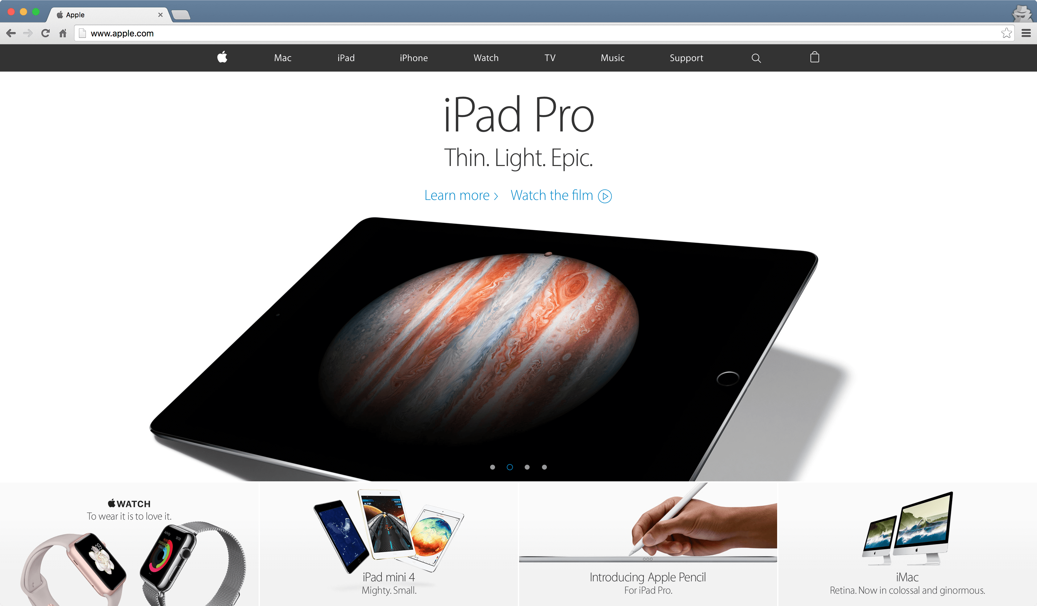Appleの公式サイトはフラットデザインでデザインされている。